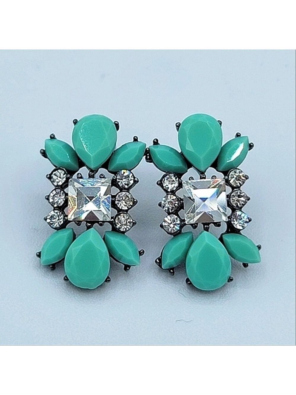 Turquoise & Clear Crystal Earrings #1226